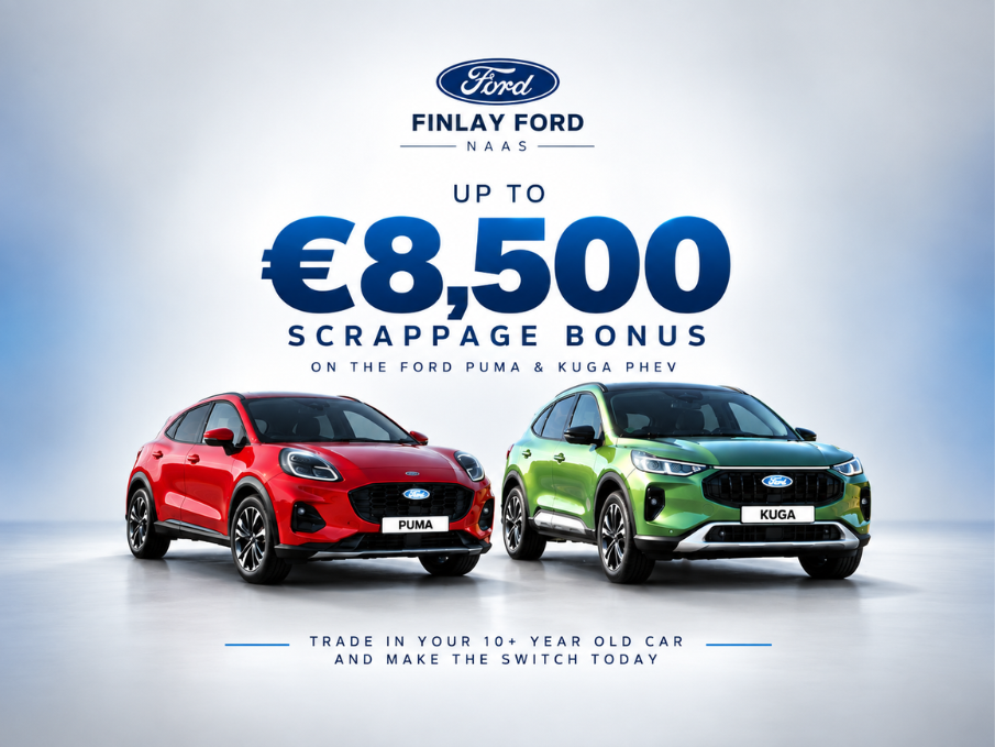 Finlay Ford Scrappage Bonus&nbsp; Up to €8,500 off a Ford Puma MHEV